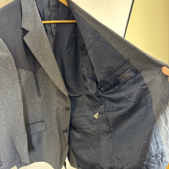 Circle S Dallas Blue Gray Western Yoke Blazer Jacket Men 44 Cowboy Sport Coat - Picture 5 of 7